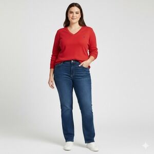 Ralph Lauren Sport Red Long Sleeve V Neck Knit Top Shirt Women's Small